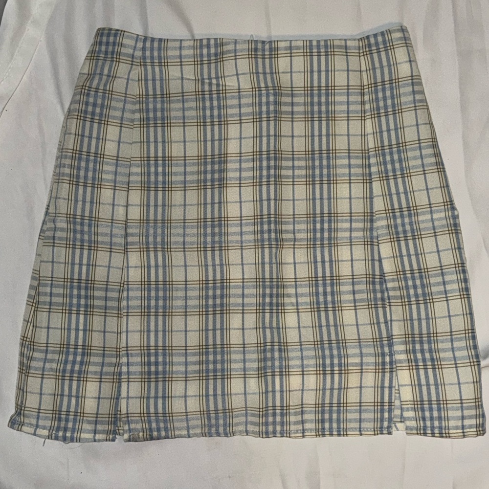 SHEIN Plaid Mini Skirt in Blue and Cream